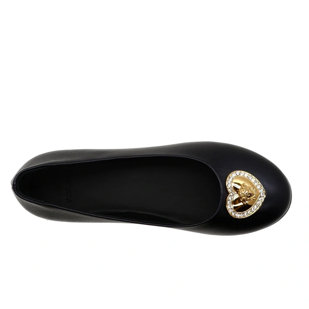 Versace Kids Medusa Girl Flat Ballerina Shoes Black Leather Size 31 / 13 US New